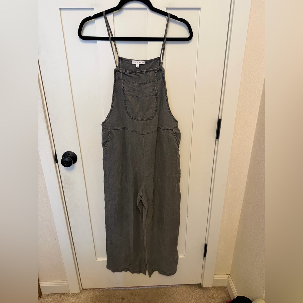 Miou Muse Gray Wide Leg Jumpsuit TENCEL Size Small Tie Straps Pockets
